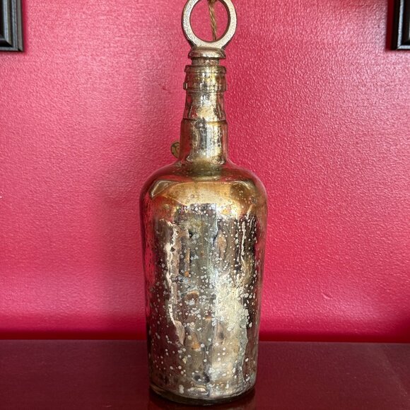 Vintage Style Mercury Glass Bottle Bronze & Silver & Gold French Label w/Cork - Picture 2 of 3